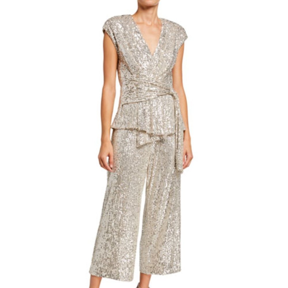 NWT Jay Godfrey Susie Sequin Jumpsuit Silver